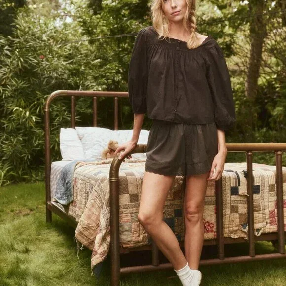 The Great Sleep The Eyelet Tap Shorts Lace High Waisted Cotton Pull-on L 272463 - Picture 6 of 10